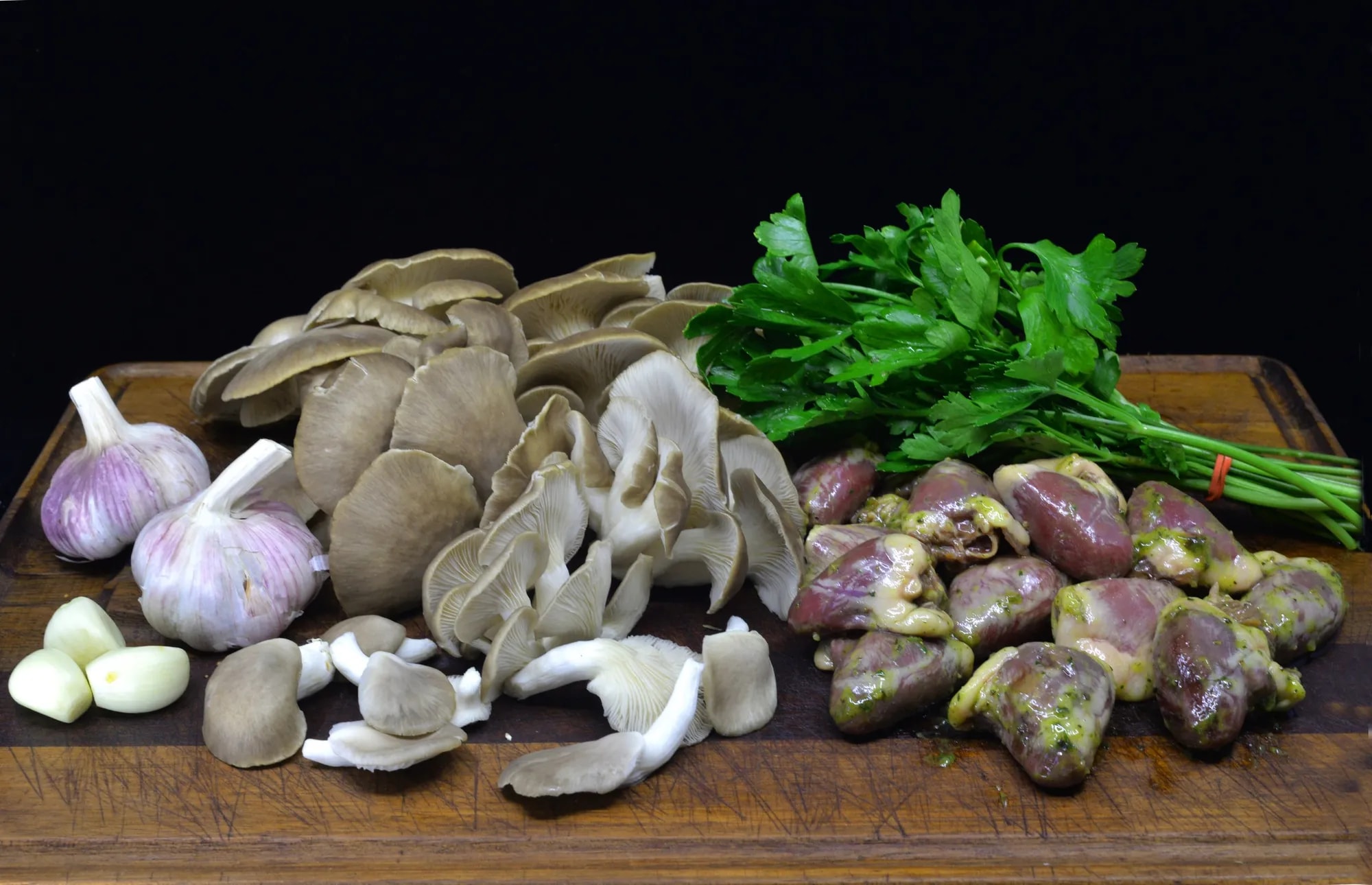 Ingrédients de la recette Cœurs de canard & pleurotes persillés