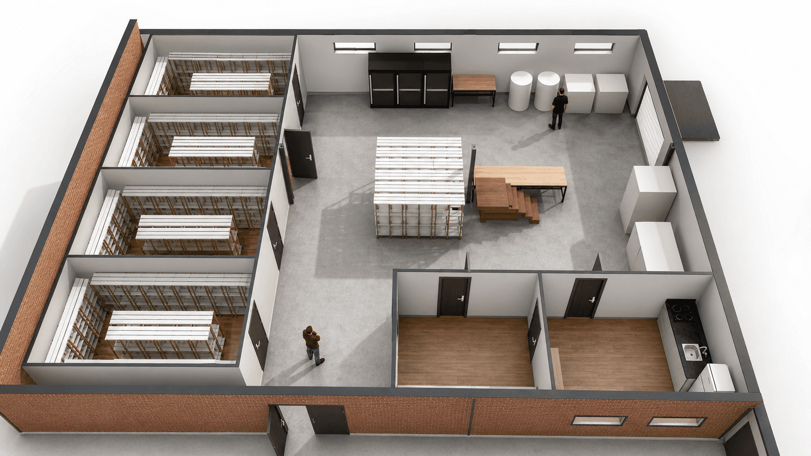 Vue 3D d'un plan d'installation myciculture