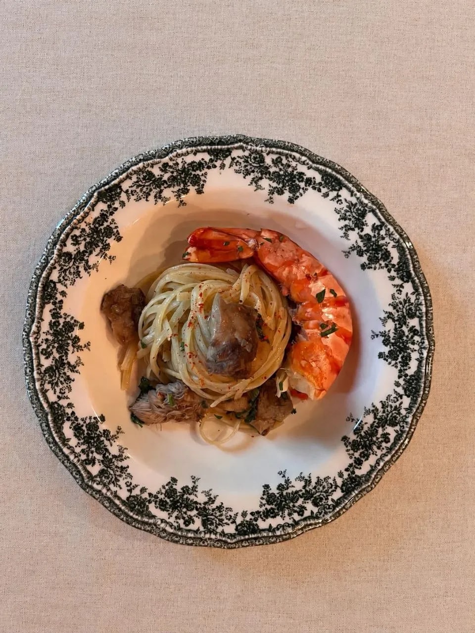 Dressage de la recette Spaghetti vongole revisités à la crinière de lion